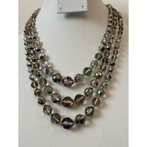 VTG Laguna Aurora Borealis Crystal Bead Collar Necklace 3-Strand & 3" Extender
